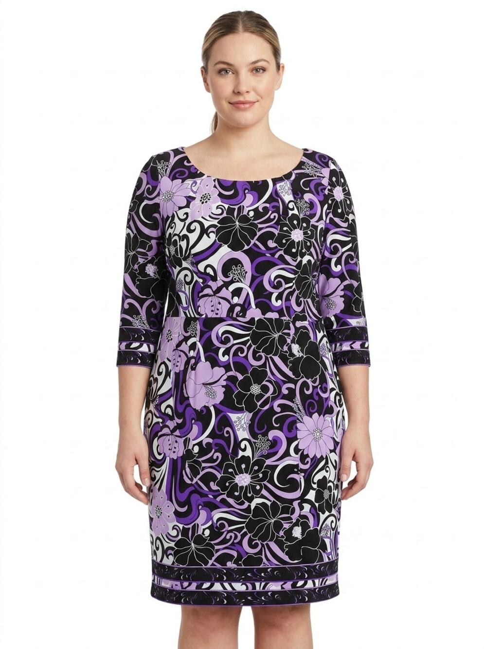 Tahari Arthur S. Levine Purple Floral Knit Dress Women Size 14